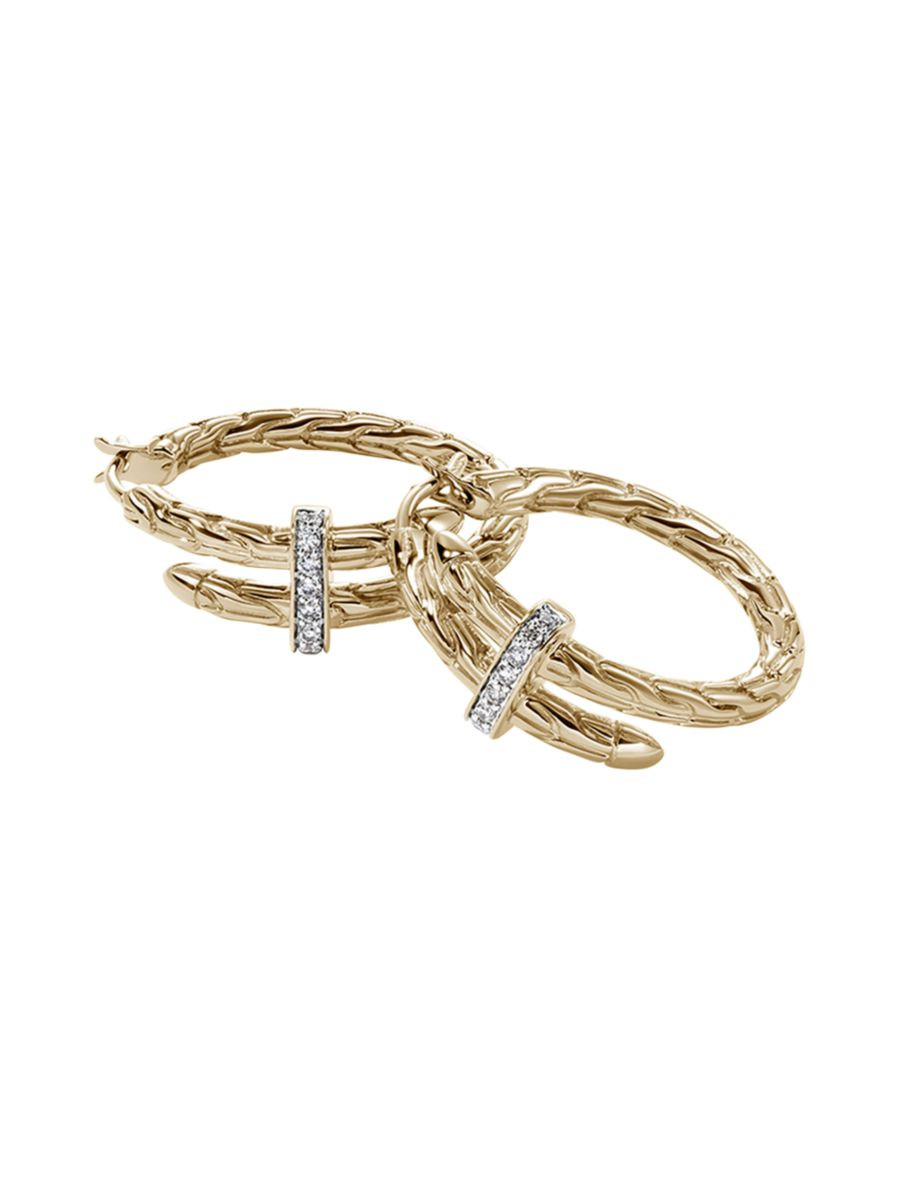 Chain Classic Spear 14K Yellow Gold & 0.12 TCW Diamond Small Hoop Earrings | Saks Fifth Avenue