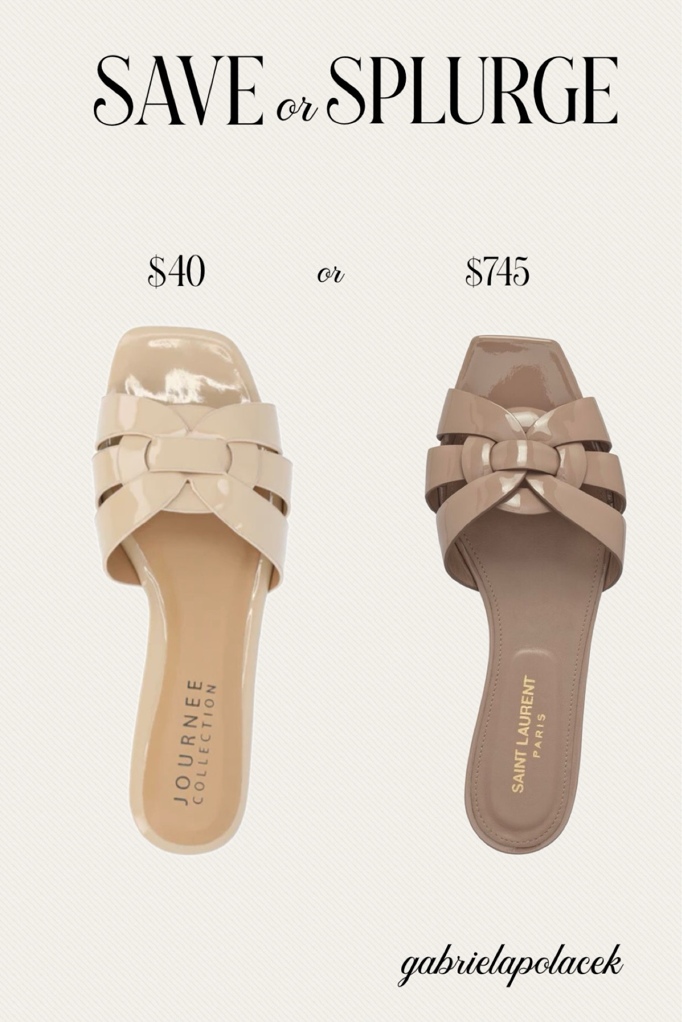 Save or splurge
The Arrina sandal from Journee Collection is a chic and comfortable choice for only $40.
Or there is another option Tribute Nu Pieds Slide Sandal by Saint Lauren.

#summer #sandal #arrina #tribute #saveorsplurge #polacek

#LTKshoecrush #LTKwedding #LTKfindsunder50