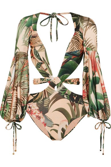 PatBO - Paradise Printed Cutout Swimsuit - Green | NET-A-PORTER (US)