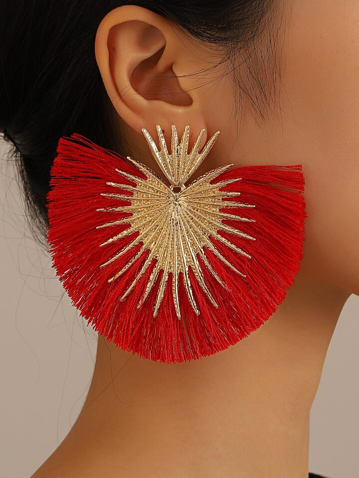 1pair Western Style Exaggerated & Retro & Minimalist Heart Shaped & Tassel Dangle Earrings For Wo... | SHEIN