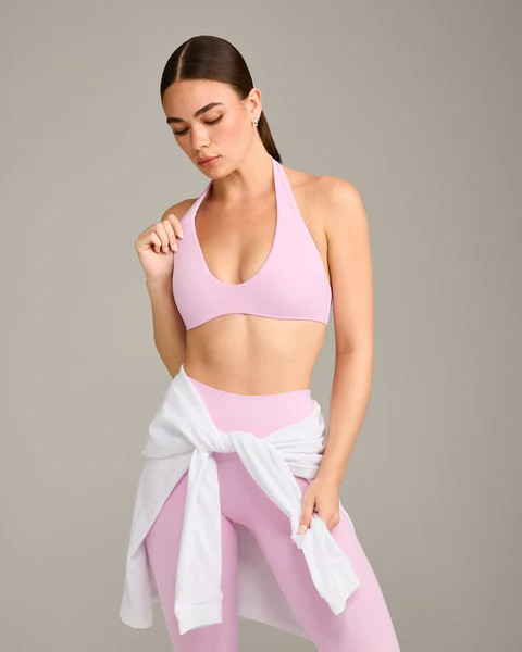 SoftMotion™ Minimal Halter Neck Bralette with Gray Logo 
 Chalk Pink | Oner Active (UK / US)
