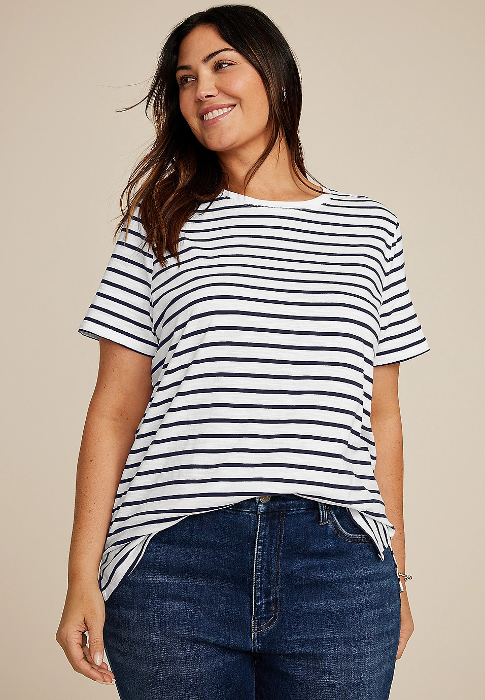 Plus Size 24/7 Dawson Striped Crew Neck Tee | Maurices