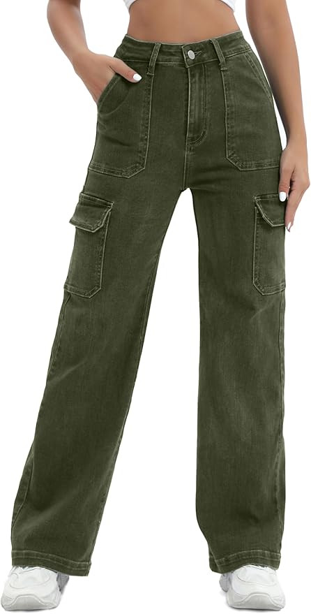 Women Cargo Jeans High Waist Y2K Straight Leg Trendy Stretchy Lightweight Jeans for Women | Amazon (US)