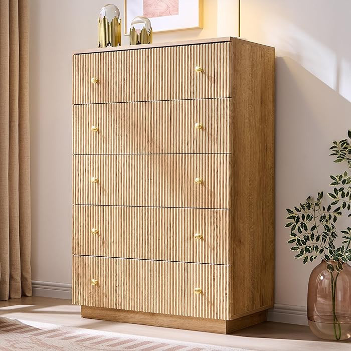 Fluted 5 Drawers Dresser for Bedroom, 45" Tall Modern Dressers & Chest of Drawers with Metal Hand... | Amazon (US)