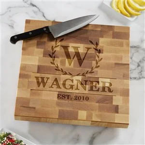 Laurel Wreath Personalized 12x12 Butcher Block Cutting Board | Personalization Mall