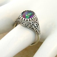 Vintage Estate Rainbow Mystic Quartz Solitaire Filigree Ring in 925 Solid Sterling Silver 626 | Etsy (US)