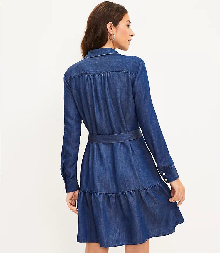 Chambray Flounce Shirtdress | LOFT