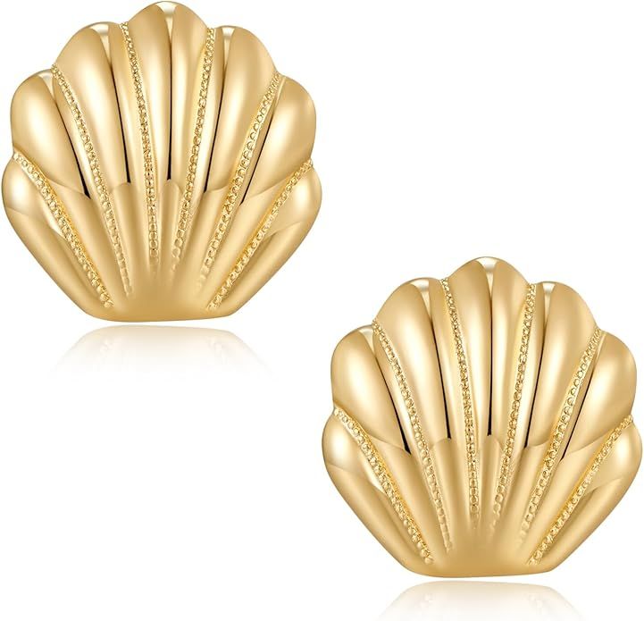 Gold Stud Earrings for Women Conch Starfish Seashell Earrings Boho Ocean Scallop Shell Earrings S... | Amazon (US)