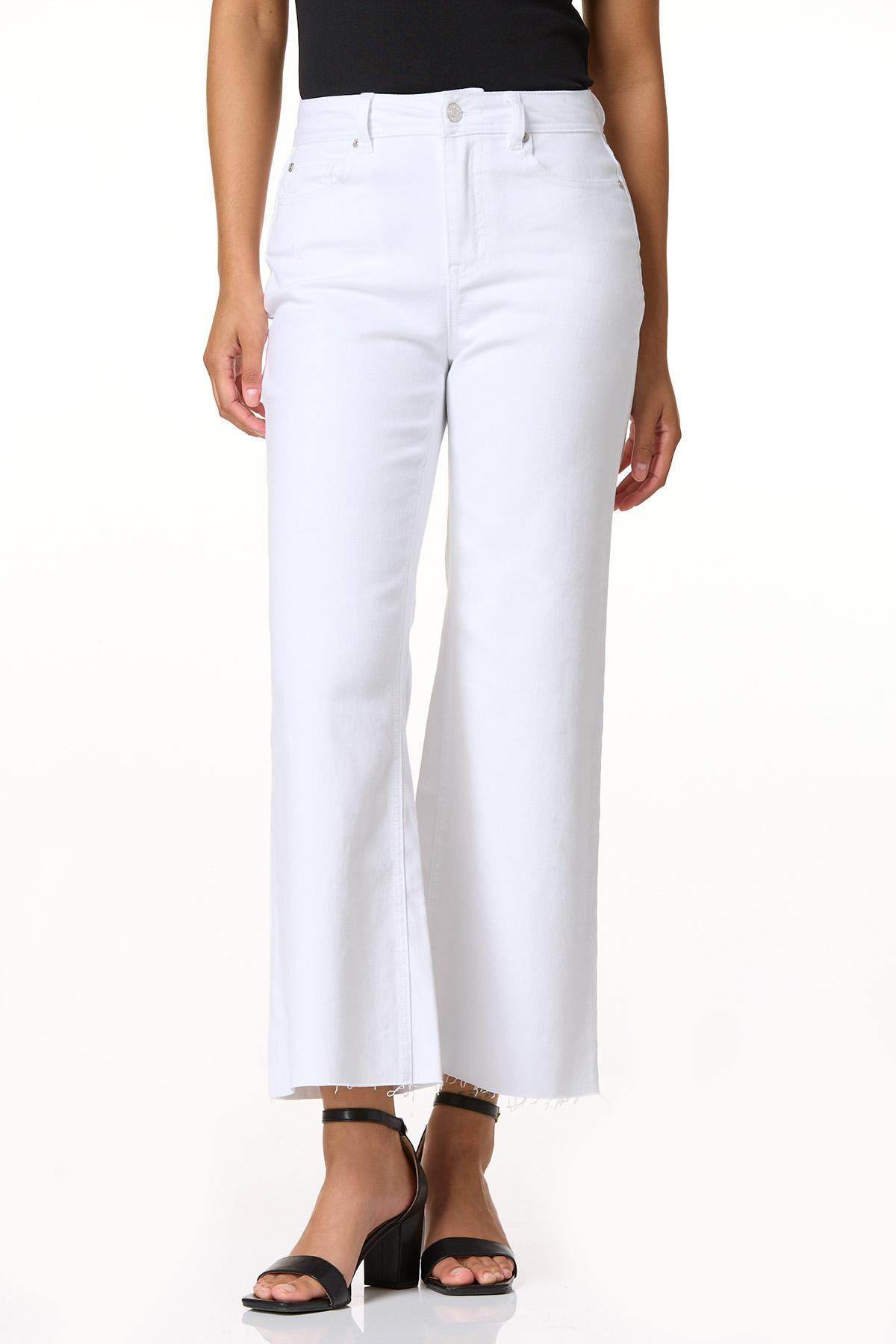 Cropped Frayed Hem Ankle Jeans - White | Cato Fashions