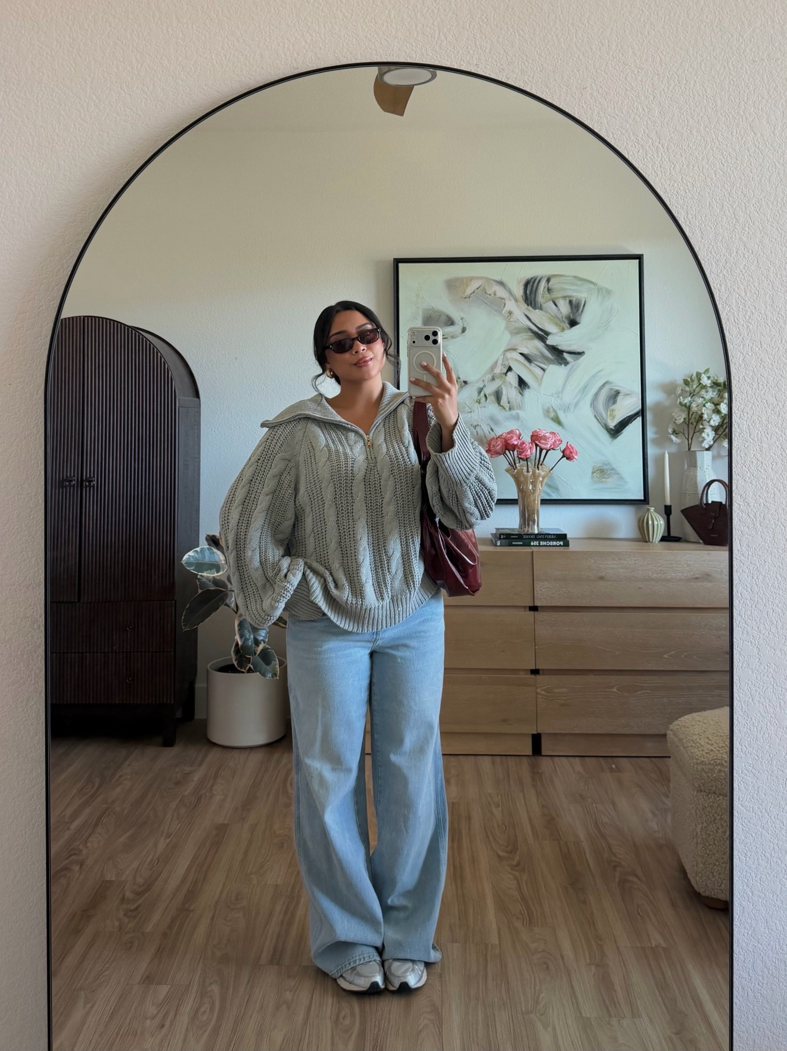 easy winter outfit inspo, comfy look that feels like pajamas! Grey Bandit knit quarter zip (insanely COMFY, wearing a L) & pacsun low rise light wash jeans (runs true to size, wearing a 30) 

#LTKMidsize #LTKootd #LTKSeasonal