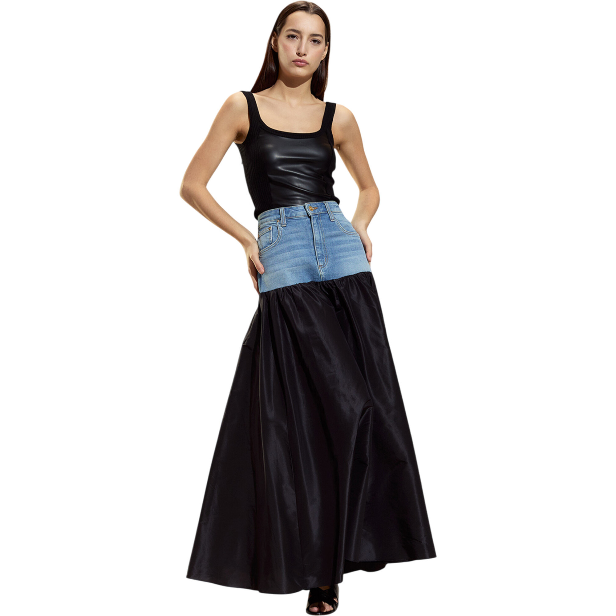 Tribeca Vegan Leather Combo Top, Black | Maisonette