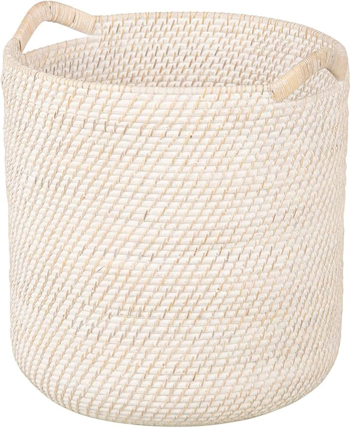 Kouboo Laguna Round Ear Handles, White-Wash Rattan Storage Basket | Amazon (US)