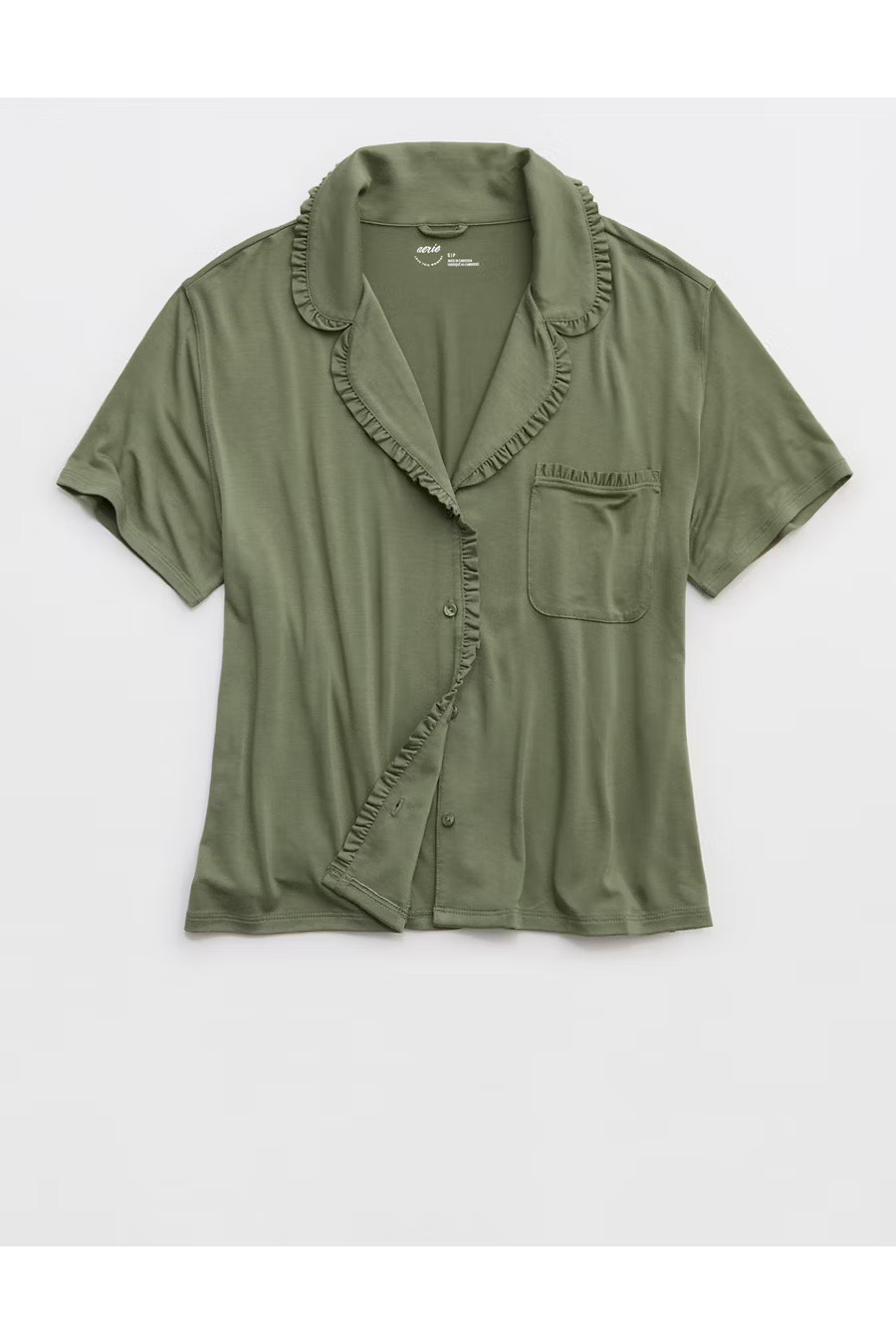 Aerie Real SoftÂ® Ruffle Pajama Shirt Women's Olive Fun XS | Aerie