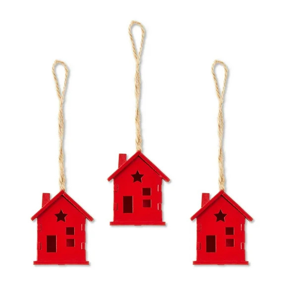 Holiday Time Red Mini Wood House Christmas Ornaments, 3 Count, by Holiday Time 5 stars out of 1 r... | Walmart (US)
