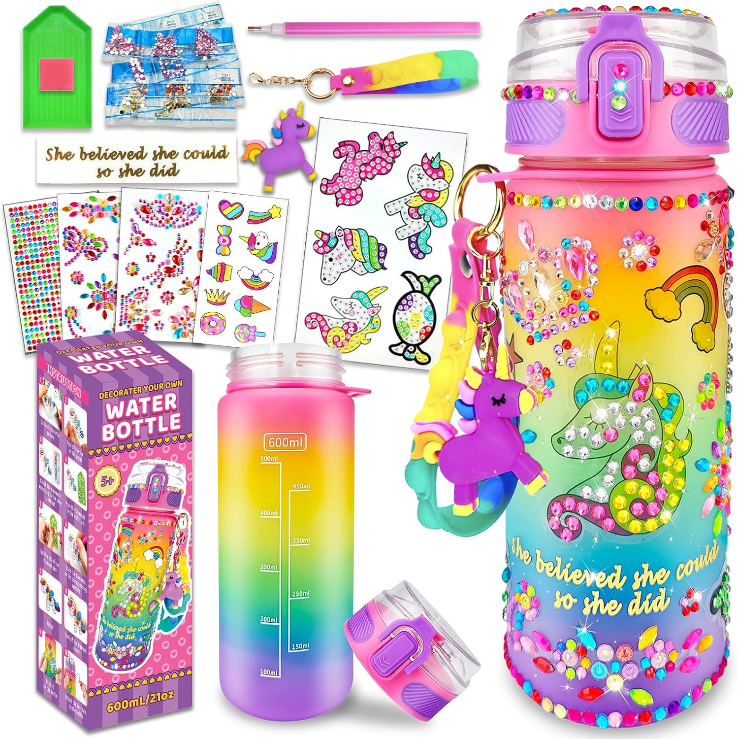 EDSPORTSHOUSE Decorate Your Own Water Bottle Kits for Girls Age 4-6-8-10,Unicorn Painting Crafts,Fun Arts and Crafts Gifts Toys for Girls Birthday Christmas(Unicorn) | Amazon (US)