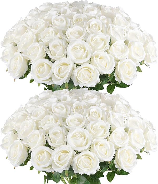 Hananona Artificial Roses in Bulk, Fake Velvet Silk Roses Realistic Rose for Wedding Centerpieces... | Amazon (US)