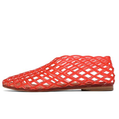 Molozoey Jelly Mesh Ballet Flats for Women，Closed Toe Adult Jelly Shoes Women，Comfortable Clear Flats Sandals for women RED | Amazon (US)
