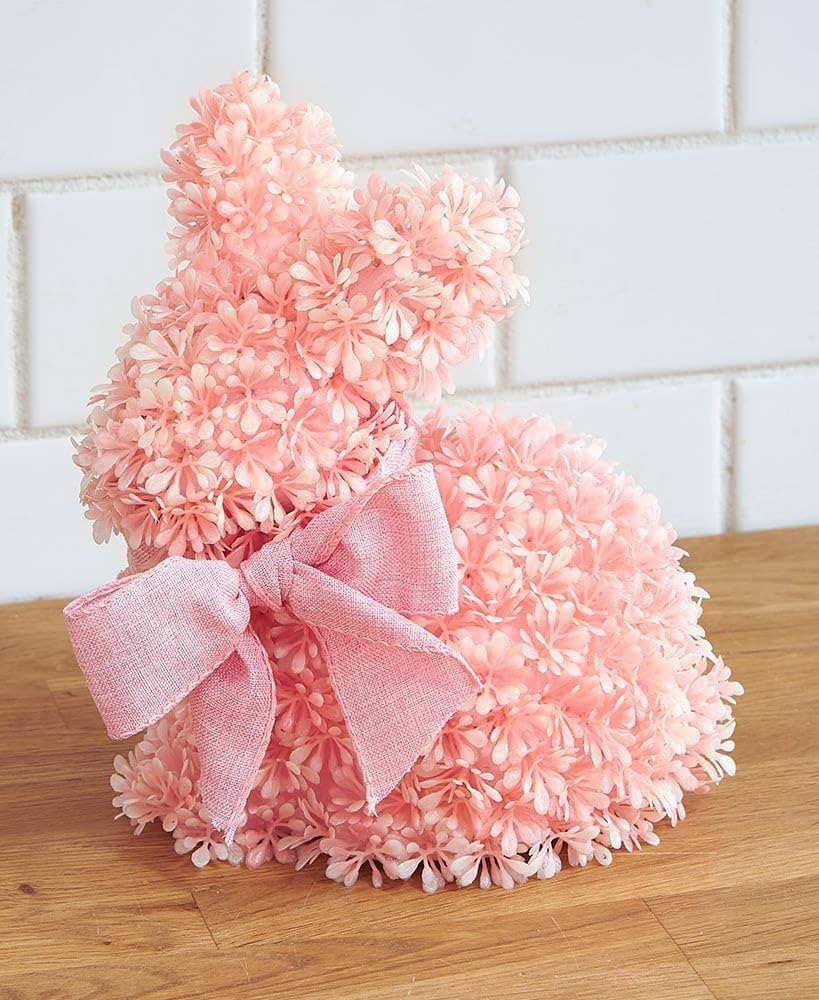 The Lakeside Collection Decorative Floral Accent Easter Bunny Figurine with Ribbon Tie - Pink | Amazon (US)