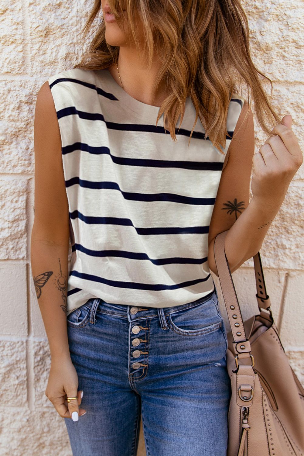 Striped Decoration Round Neck Shift Casual Tank Tops | Evaless
