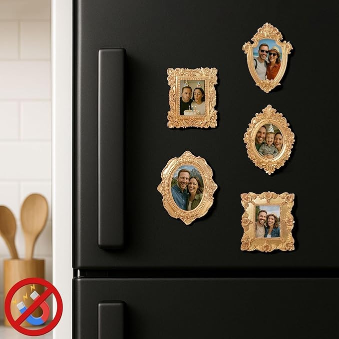 97 Decor Small Gold Picture Frames Set (No Standing & Backing) - 5 Mini Vintage Frames For Galley... | Amazon (US)