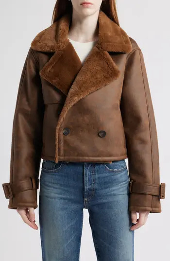 Bernardo Distressed Faux Shearling Moto Jacket in Espresso at Nordstrom Rack, Size Large | Nordstrom Rack