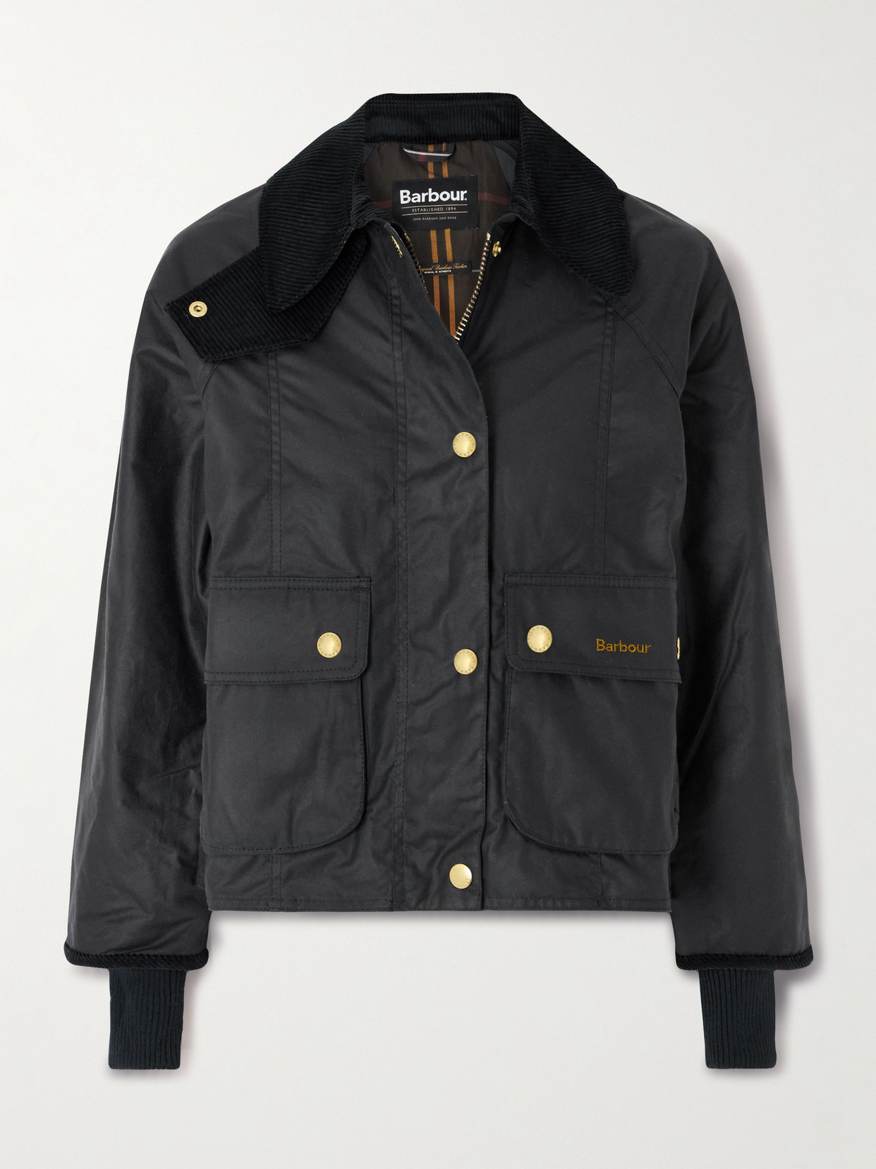 Barbour - Cropped Corduroy-trimmed Waxed Cotton Jacket - Blue | NET-A-PORTER (US)