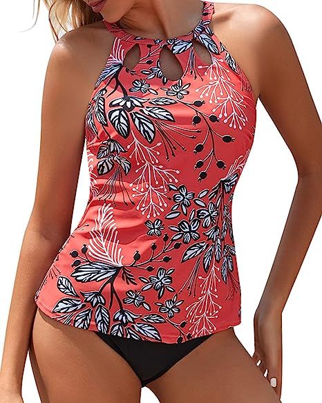 Yonique Two Piece High Neck Tankini Swimsuits for Women Halter Bathing Suits Floral Print Swimwea... | Amazon (US)