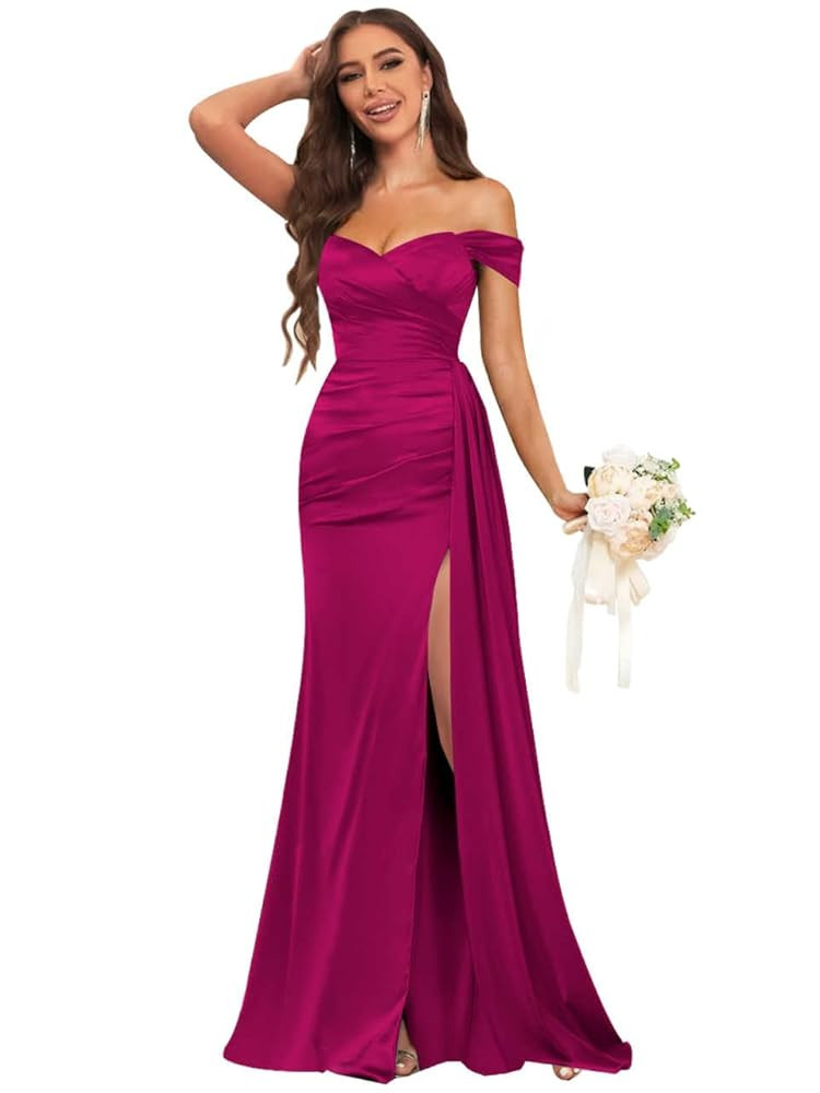Fancy Bridesmaid Dresses for Wedding Guest Off The Shoulder Dress Mermaid Dress Hot Pink Dress Fall | Amazon (US)