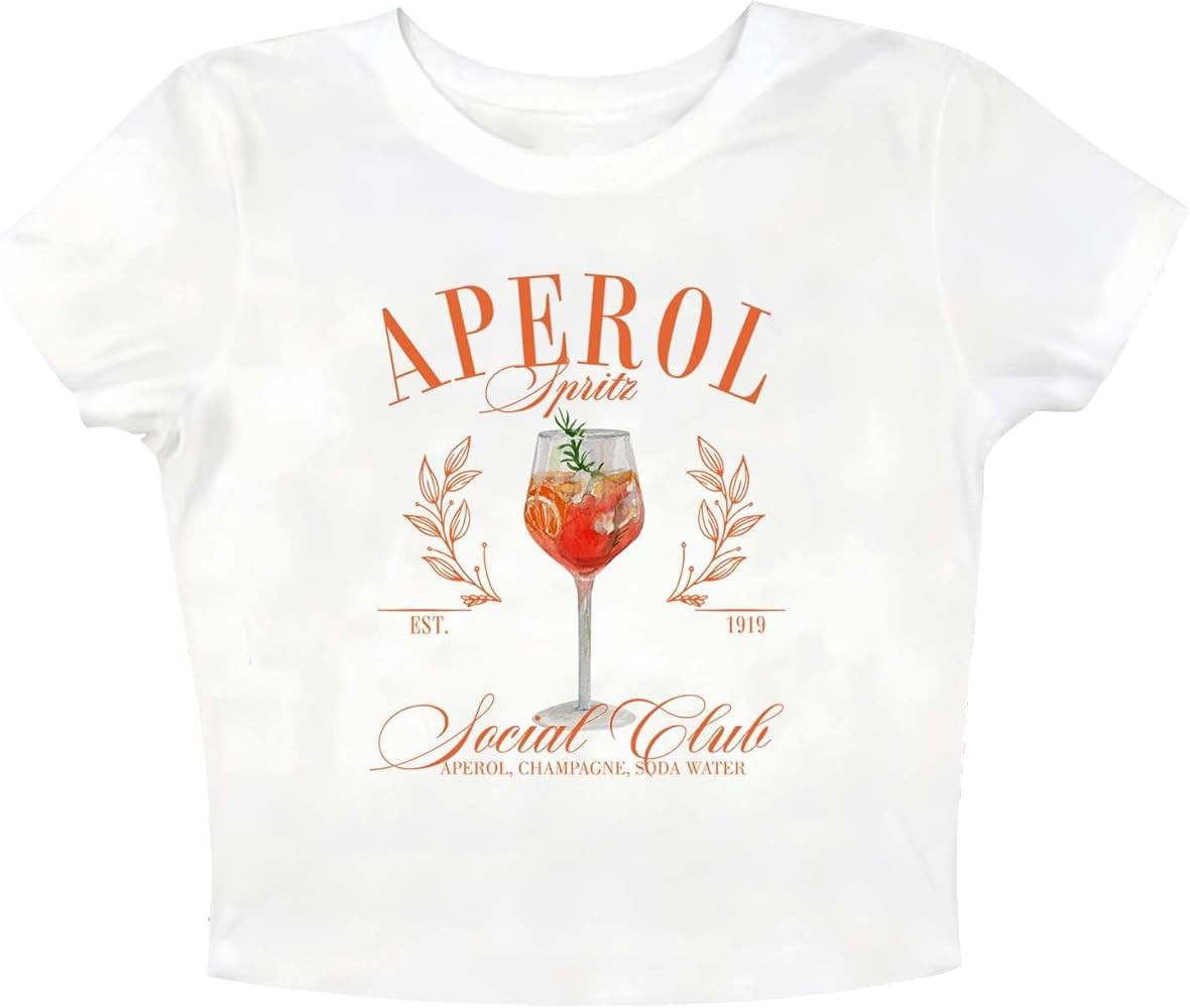 Aperol Spritz Social Club Crop T-Shirt Women Crewneck Short Sleeve Y2K Crop Top | Amazon (US)