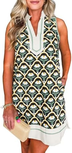 Cicy Bell Womens Summer Floral Print Mini Dress V Neck Sleeveless Color Block Boho Dresses Casual... | Amazon (US)