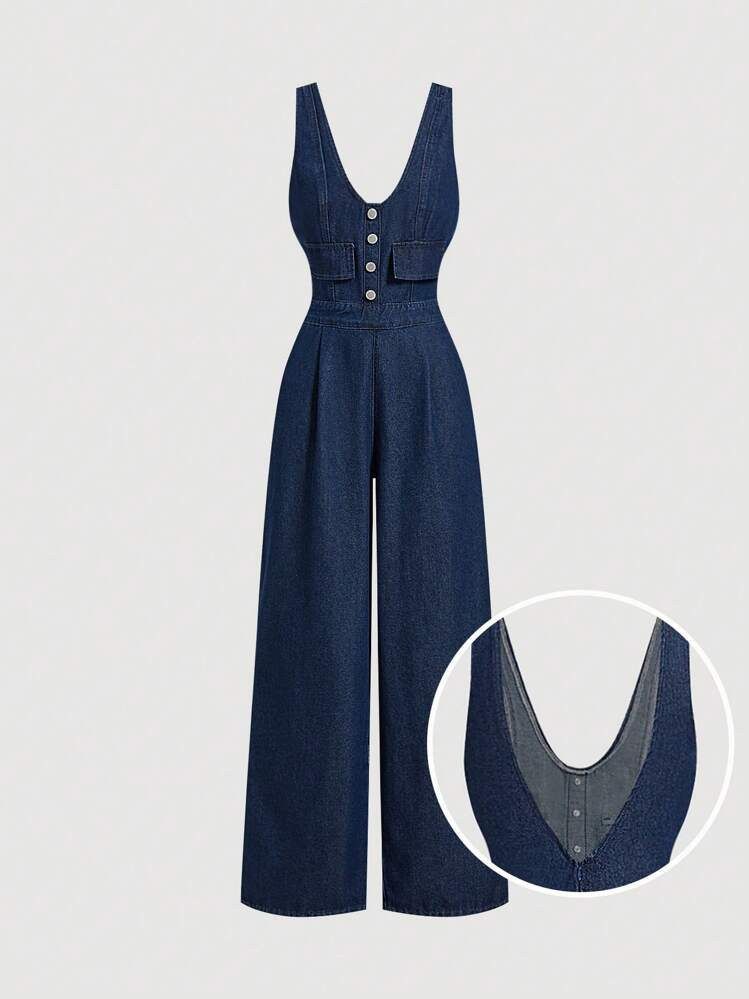 SHEIN MOD Women's Denim Bib Overall And Jumpsuit, Casual Fitted Sleeveless Blue,Summer Outfits For Women,90s Clothes,Business Casual Woman,Going Out Outfits,Old Money Style | SHEIN