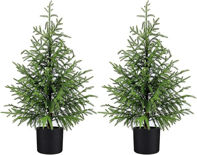 2 Pack 3FT Artificial Topiary Tree Real Touch Norfolk Pine Tree, UV Resistant Artificial Pine Out... | Amazon (US)