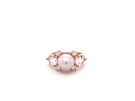 Round Pink Pearl, Morganite and Cubic Zirconia 18K Rose Gold Over Sterling Silver Ring - 18KXFA | JTV Jewelry