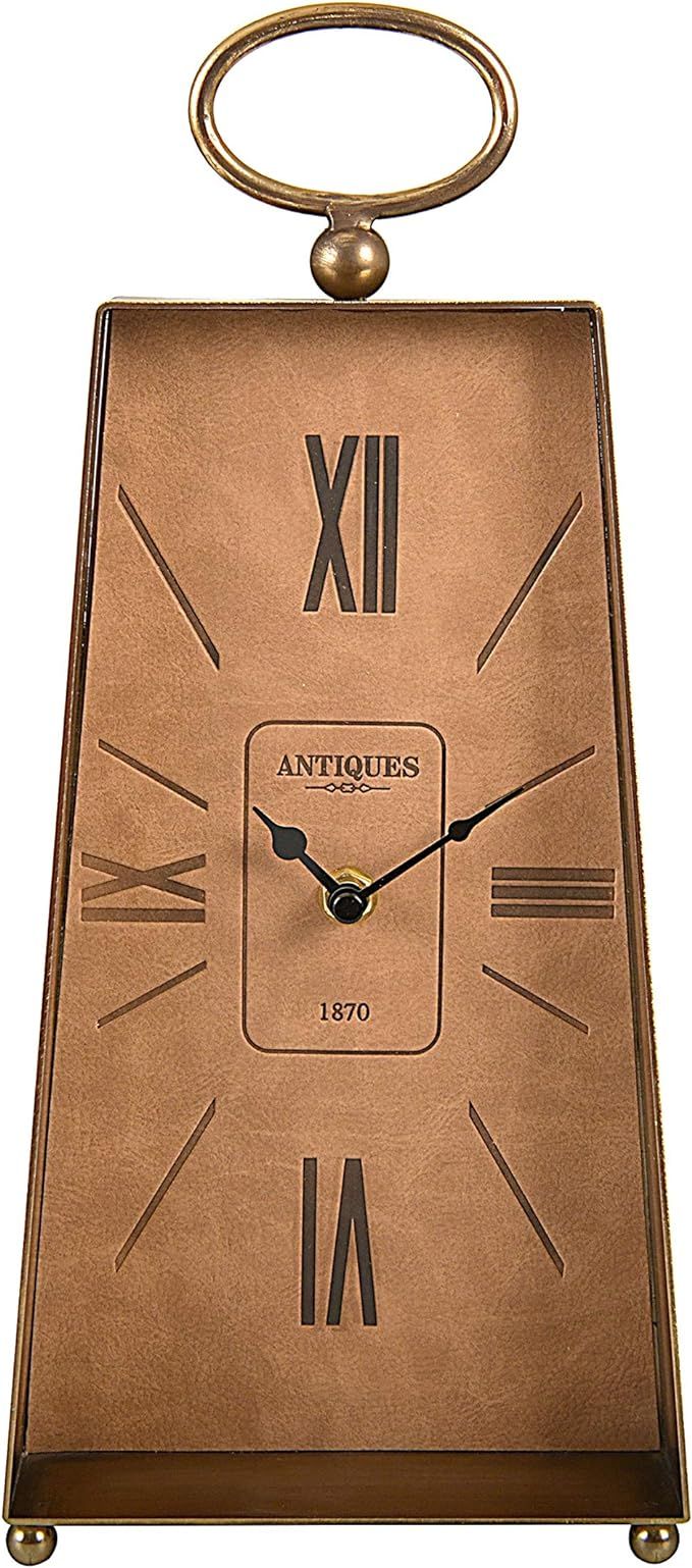 Creative Co-Op Metal Faux Leather, Gold Finish Mantel Clock | Amazon (US)