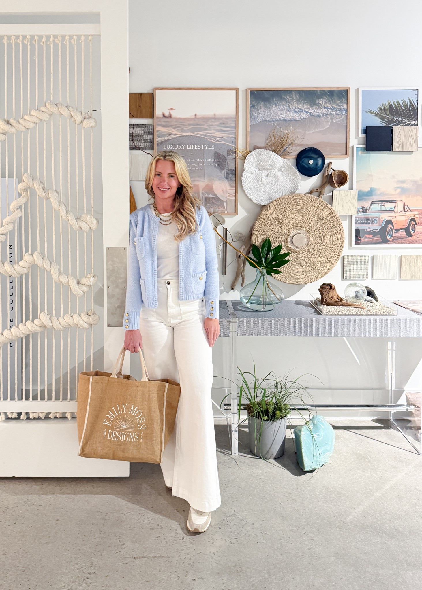 High Point Market Outfit 🤍 Long Sleeve Button Cuff Crew Neck Front Pocket Cardigan, High Rise Wide Leg Patch Pocket Utility Jeans, Voile Blanche Sneakers, Artizia Long Sleeve Rib Crew 