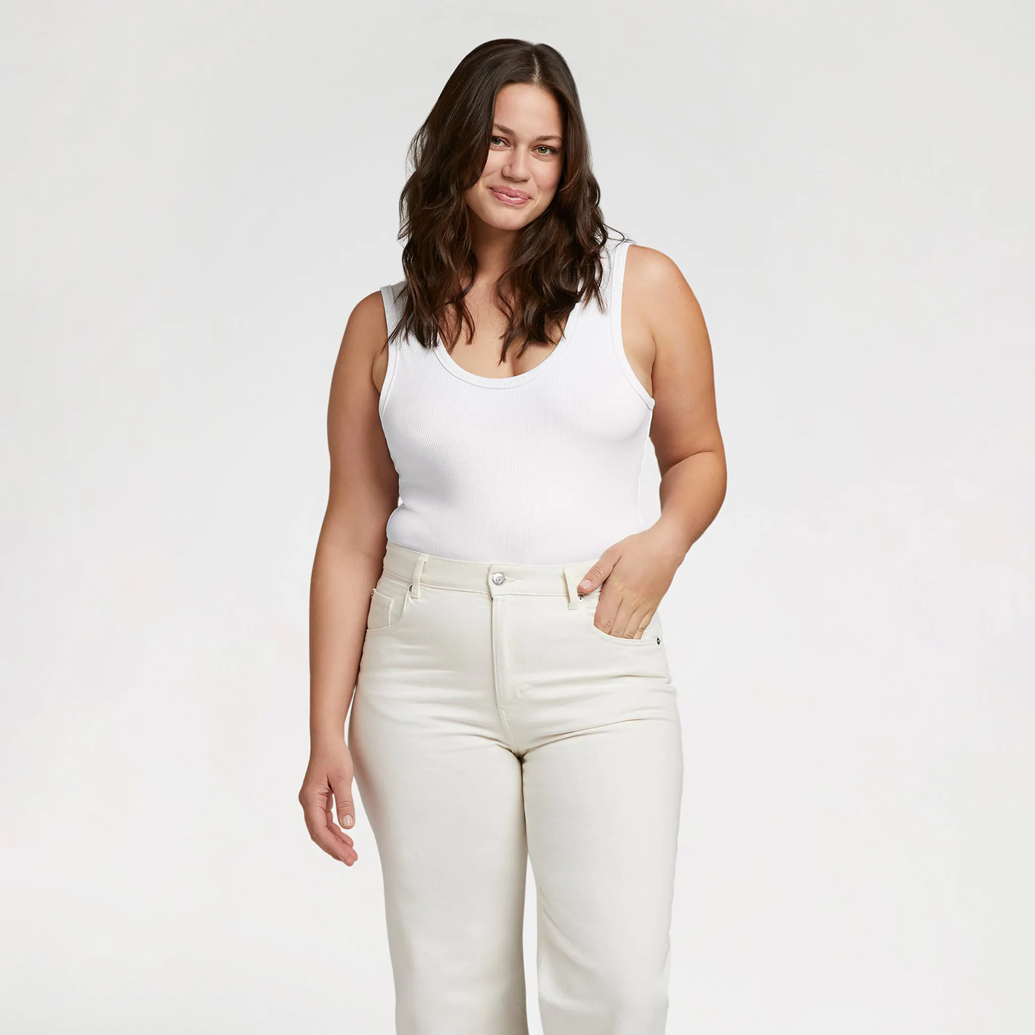 Women's Ribbed Scoop Tank Bodysuit | White - nuuds | nuuds