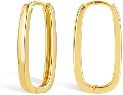 Sterling Silver Rectangle Hoop Earrings for Women Silver Geometric Rectangle Hypoallergenic Earri... | Amazon (US)