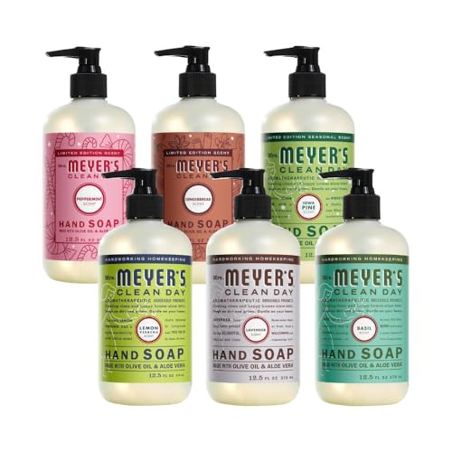 MRS. MEYER'S CLEAN DAY Liquid Hand Soap 6 Pack Variety, 12.5 OZ Each, 1 CT (Gingerbread + Iowa Pine + Peppermint + Lavender + Lemon Verbena + Basil) | Amazon (US)