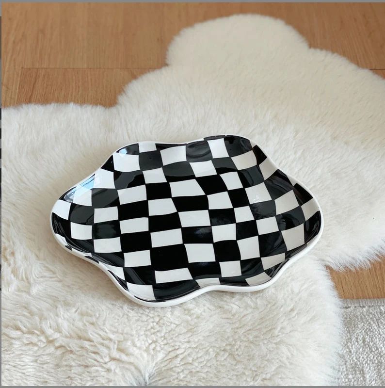 Black and White Checkered Ceramic Plateirregular Shape - Etsy | Etsy (US)