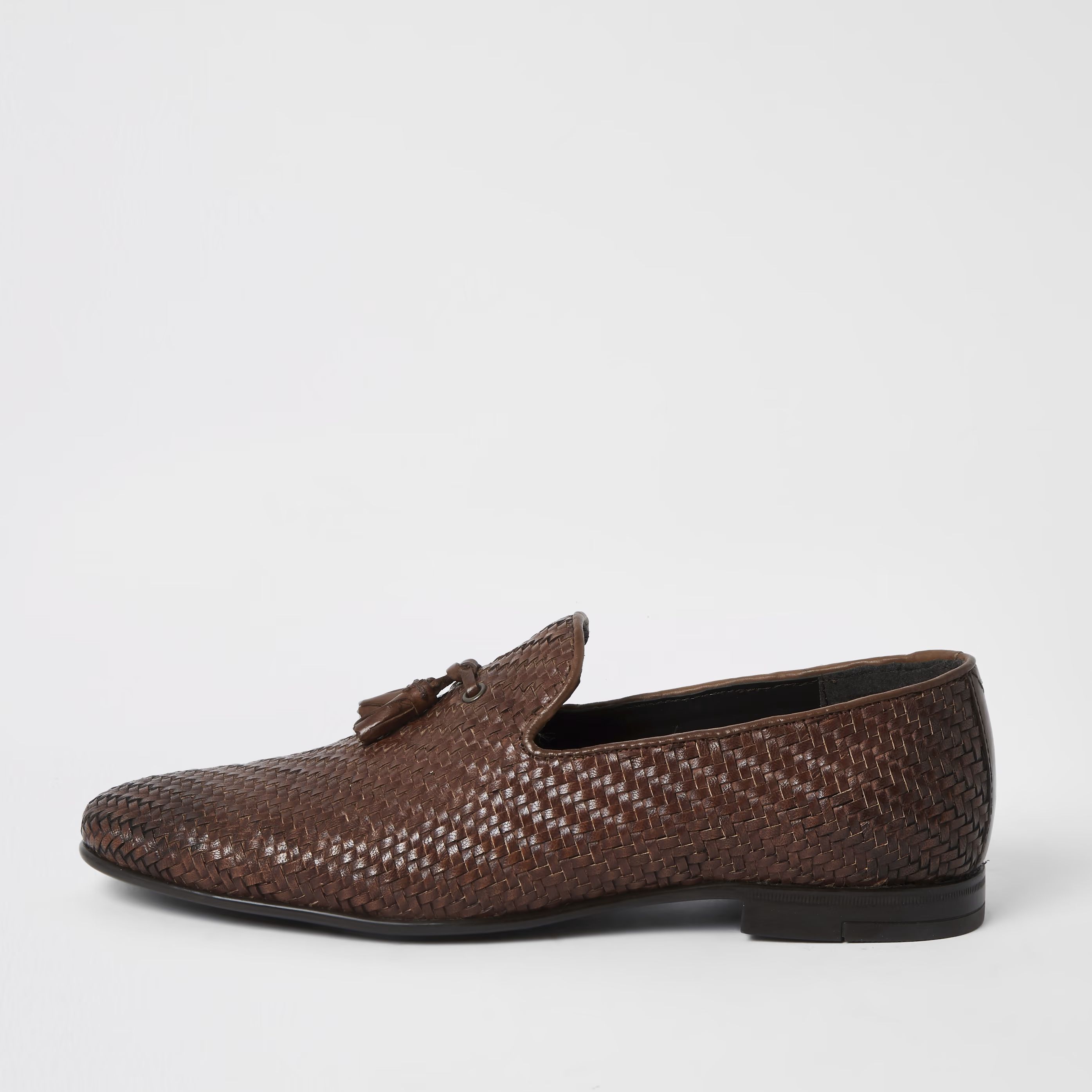 Mens River Island Brown leather textured loafers | River Island (UK & IE)