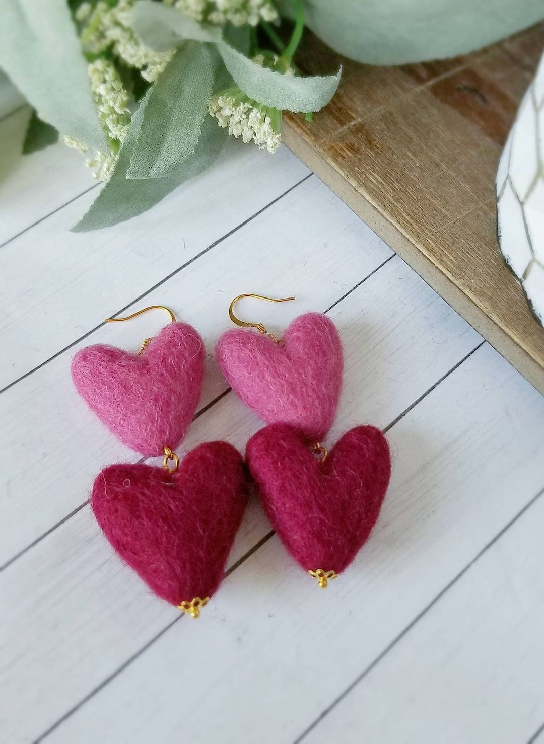 Stacked Felt Heart Earrings, Double Heart Dangles, Heart Statement Jewelry | Etsy (US)