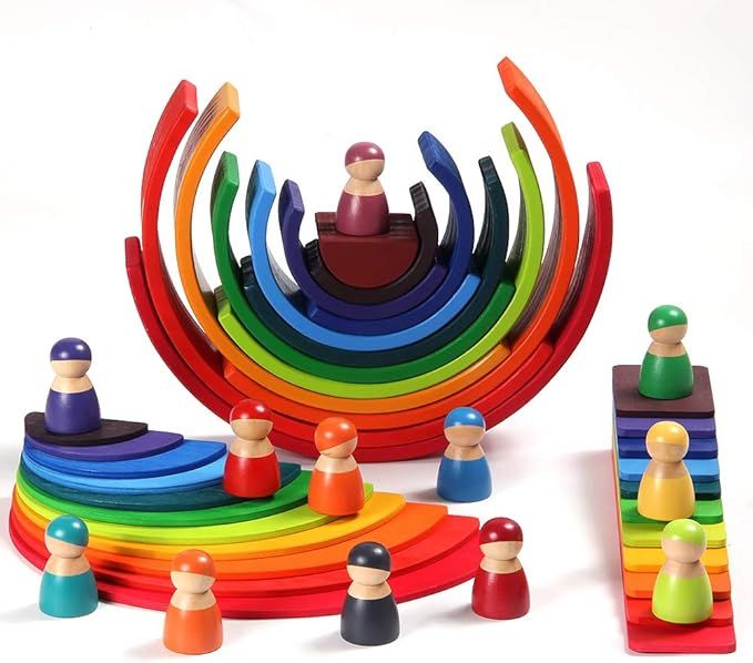 MerryHeart Wooden Rainbow Stacker Set - Rainbow Stacking Toy Set with Rainbow Stacker, Semicircle... | Amazon (US)