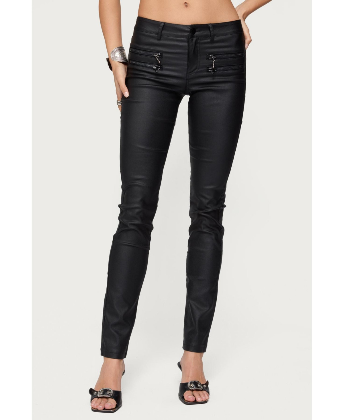 Edikted Women's Kaede Faux Leather Skinny Jeans - Black | Macy's
