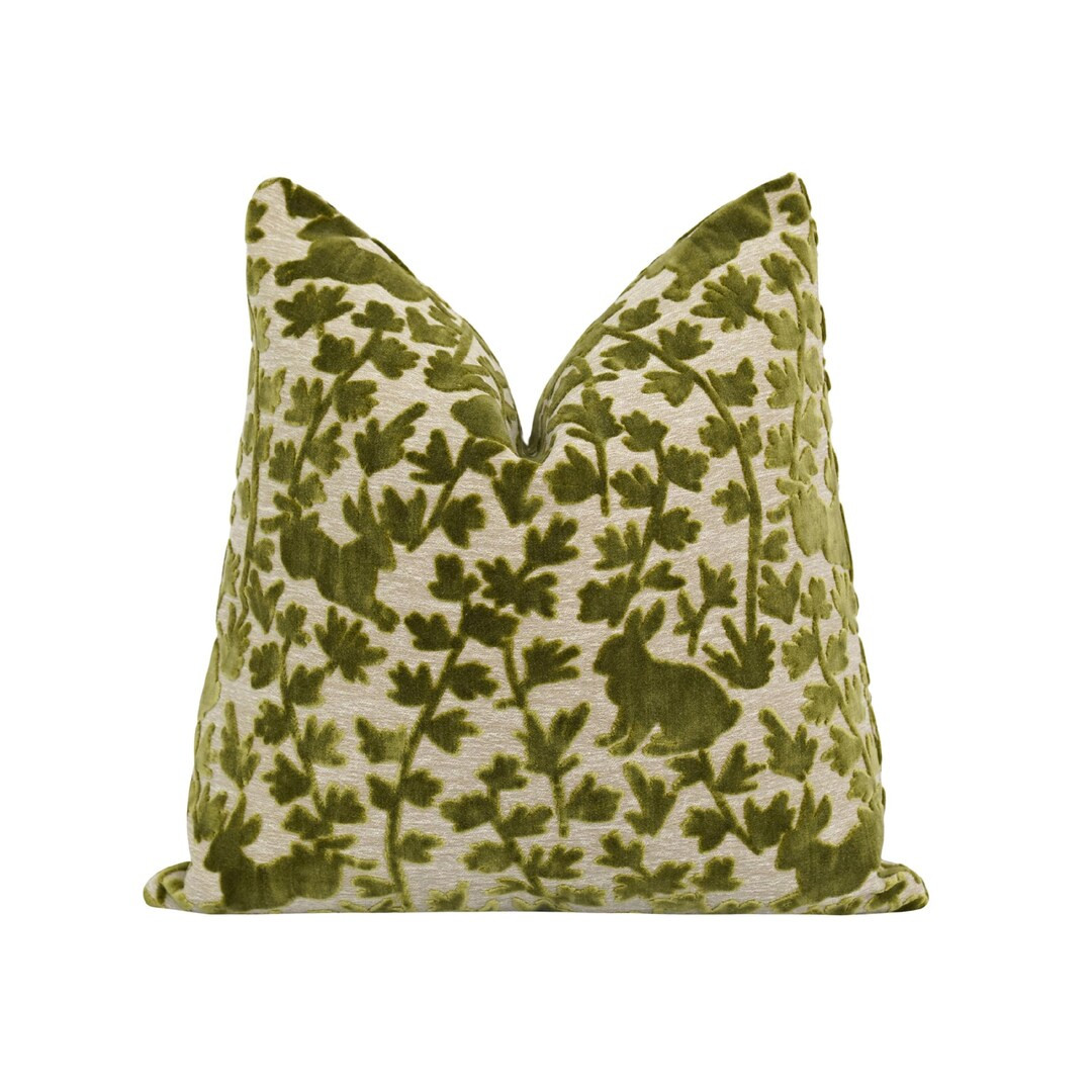 Palm Green Bunny Pillow Cover Velvet Rabbit and Leaf Design Zippered Easter Throw Pillow Cover Cu... | Etsy (US)