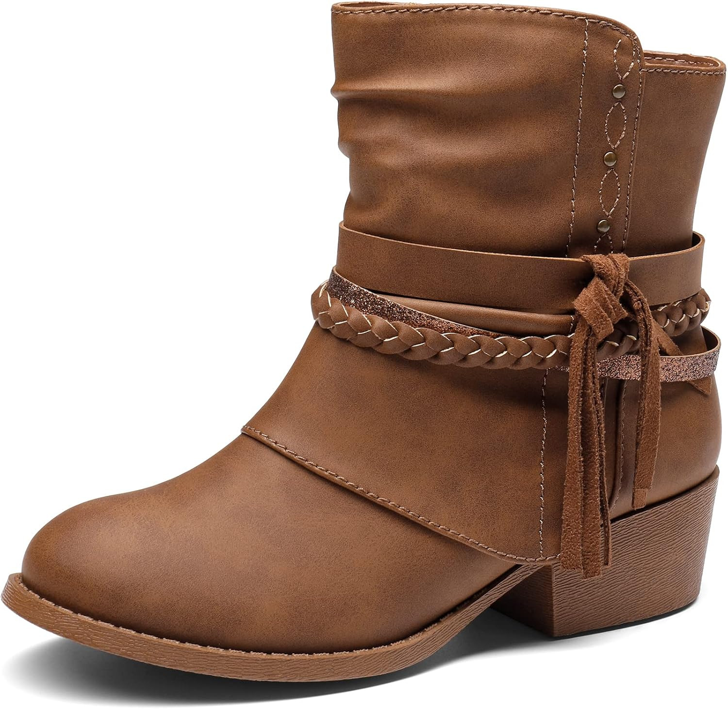 DREAM PAIRS Girls Ankle Boots Side Zipper Low Heels | Amazon (US)