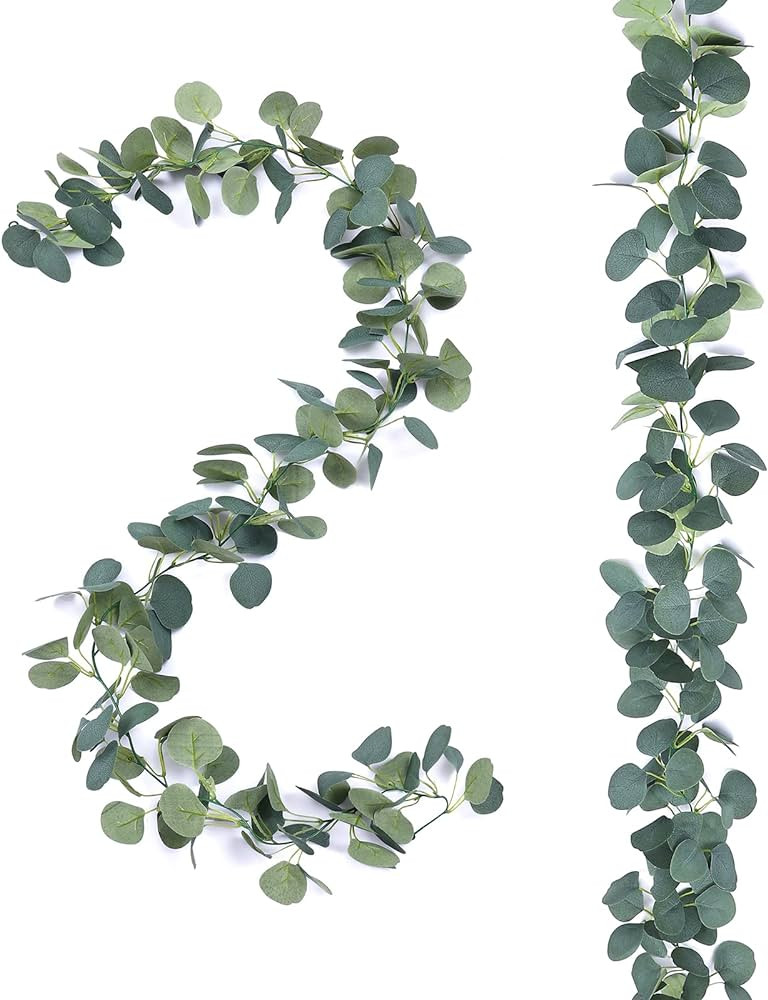 2 Pack Artificial Eucalyptus Garland Faux Silk Leaf Silver Dollar Eucalyptus Leaves Vines Handmad... | Amazon (US)