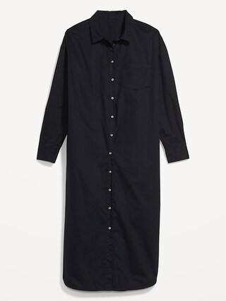 Long-Sleeve Cotton-Poplin Midi Shirt Dress for Women | Old Navy (US)