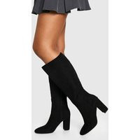 boohoo Women's Faux Suede Knee High Heeled Boots in Black | Size: 3 | Boohoo.com (UK & IE)