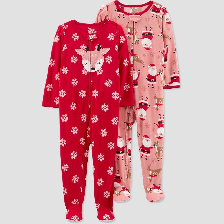 Carter's Just One You® Toddler Girls' Santa Fleece Footed Pajama - Red | Target