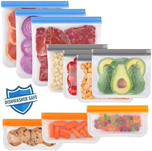 10 Pack Dishwasher Safe Reusable Ziplock Bags Silicone, Leakproof Reusable Freezer Bags, BPA Free... | Amazon (US)